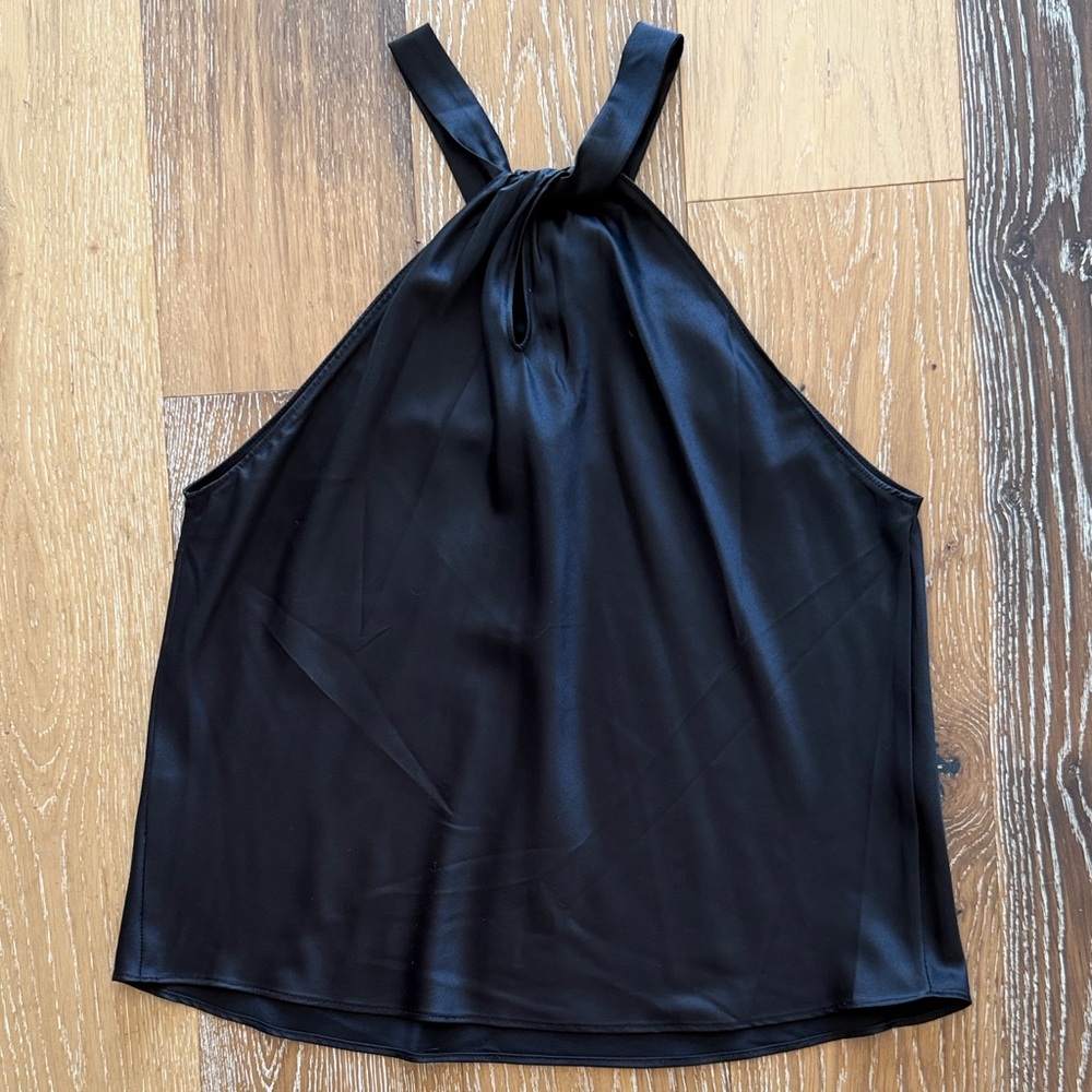 Black Satin Twist-Neck top